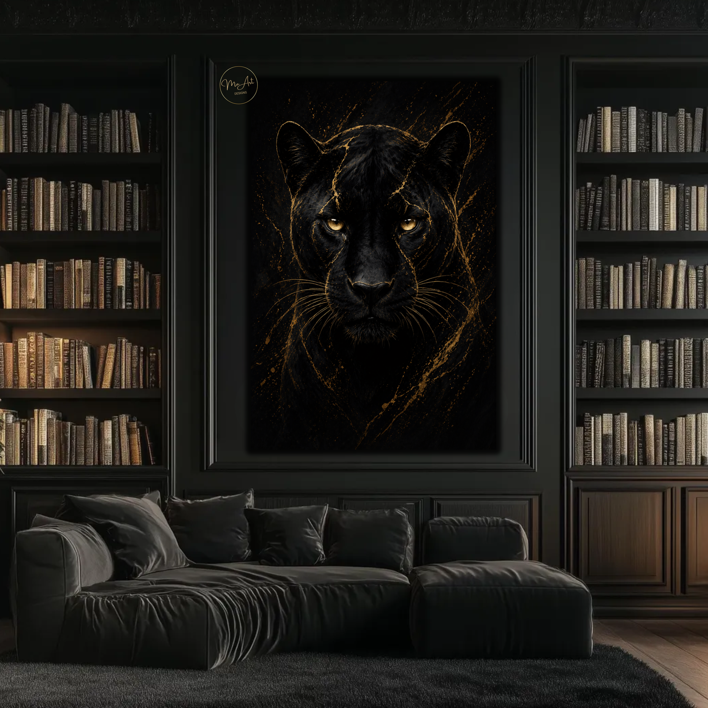 Black Panther Wall Art – Fierce Gold & Black Abstract Panther Canvas Print