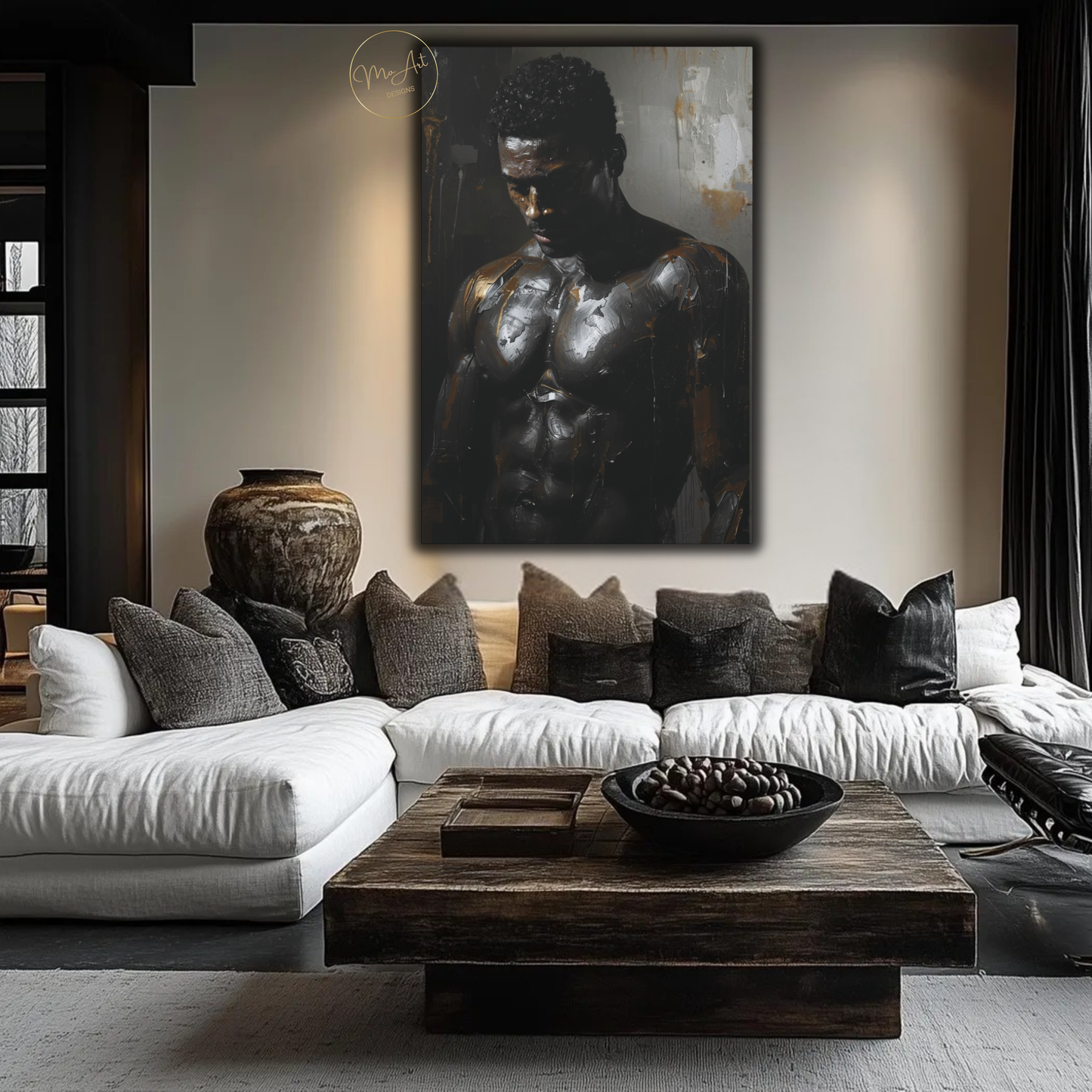Black Man Wall Art – Sensual Persuasion | Powerful Black & Silver Masculine Canvas Print