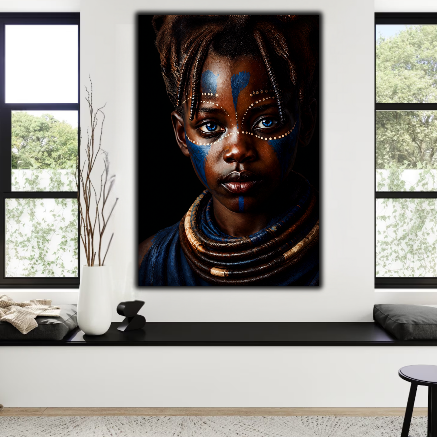 African Wall Art – African Girl with Blue Eyes Canvas Print | Luxury Afrocentric Decor
