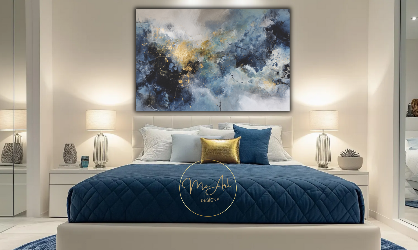 Abstract Blue, Gold and Gray Canvas Wall Art
