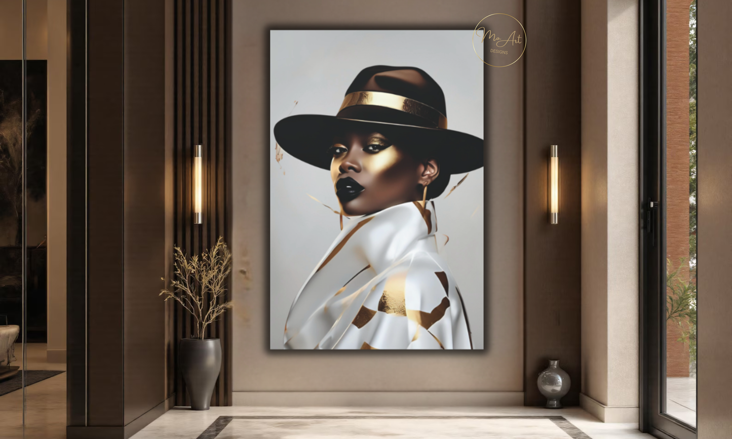 Fedora Elegance – Black Woman Luxury Wall Art / Canvas Print
