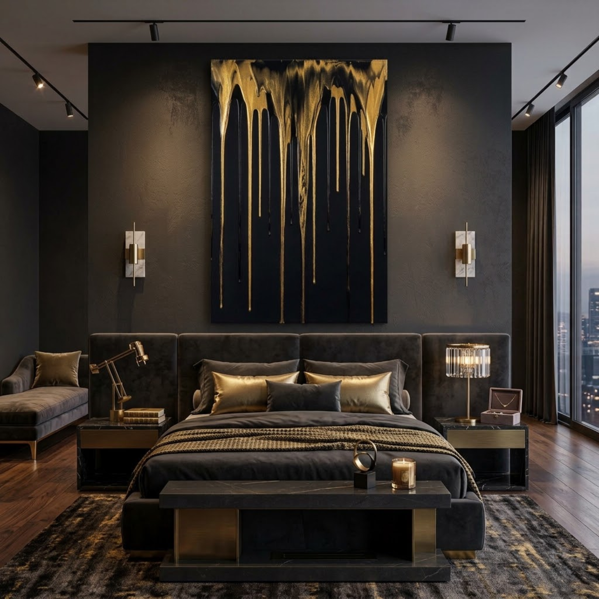 Abstract Modern Gold & Black Drip Canvas Print | Luxury Home Wall Decor