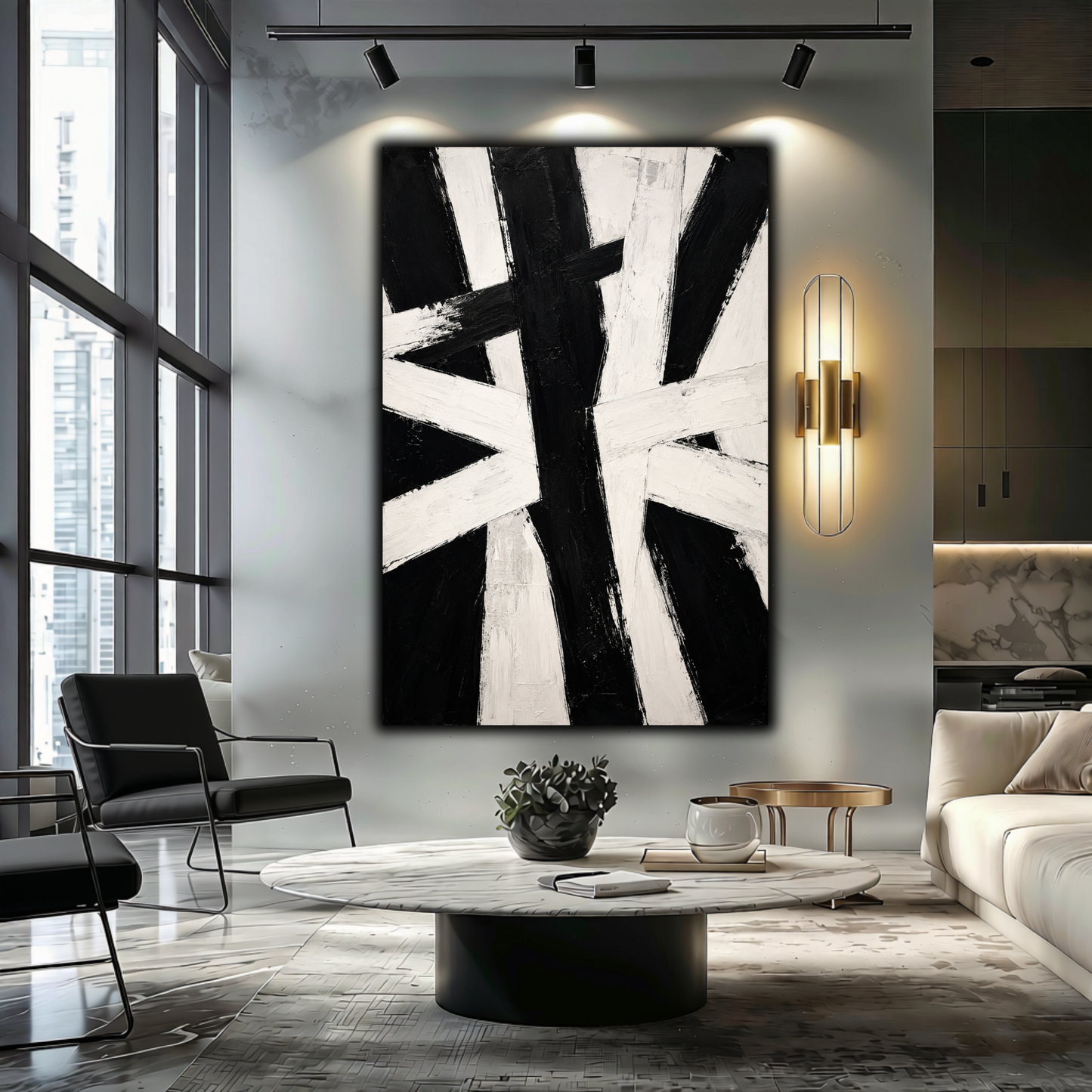 Black & White Textured Abstract Wall Art | Minimalist Monochrome Canvas Print