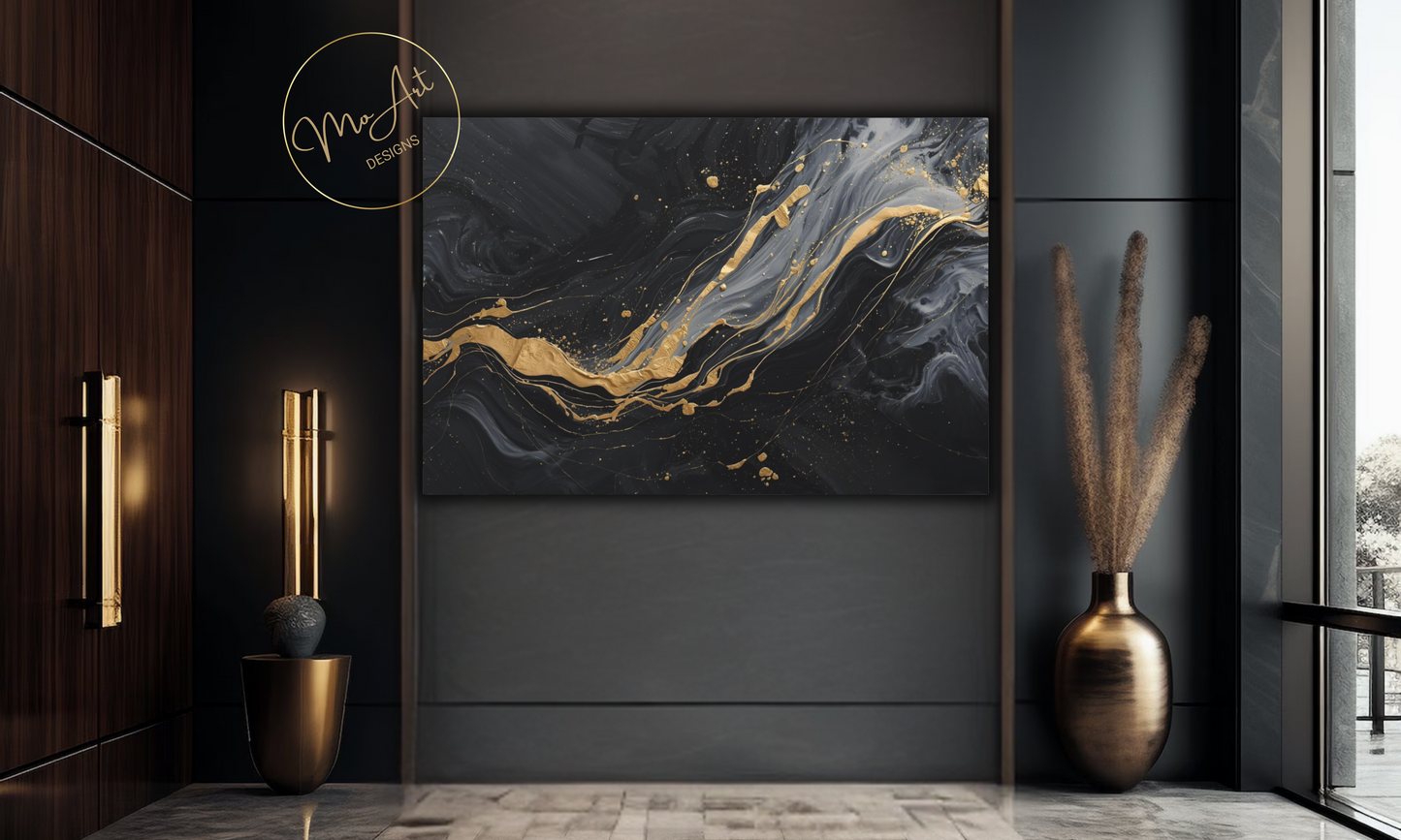 Black, Gold and Grey Abstract Canvas Wall Art
