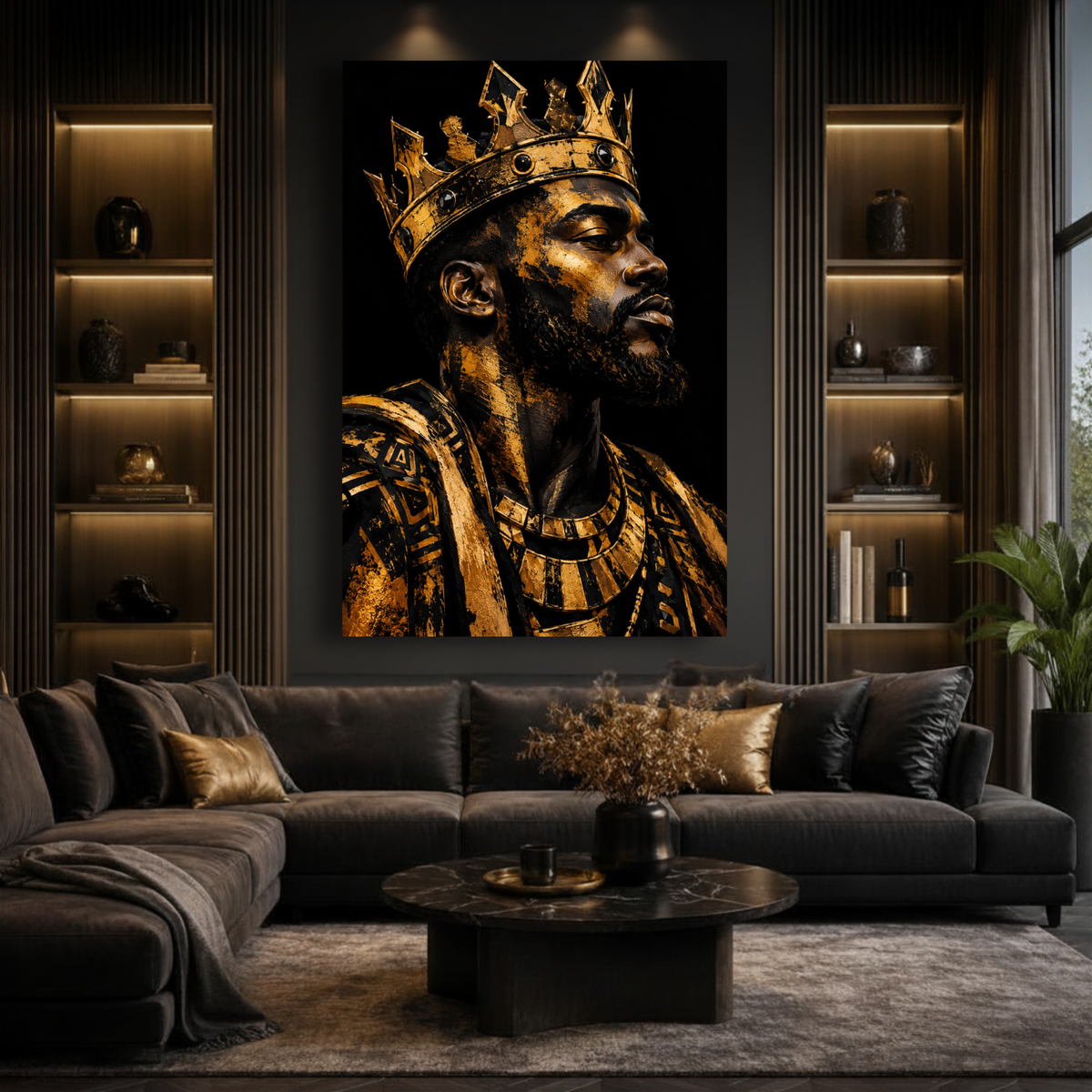 Black Man Wall Art - Black & Gold Regal King Canvas Print | Afrocentric Home Decor