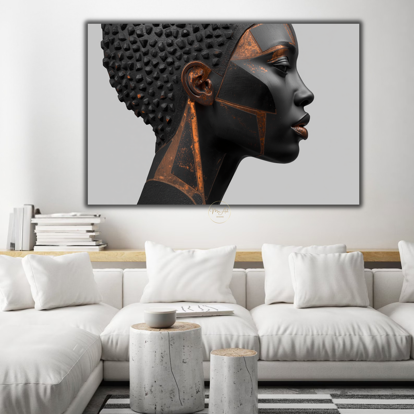 Black Woman Wall Art – Afrocentric Black & Copper Abstract Canvas Print