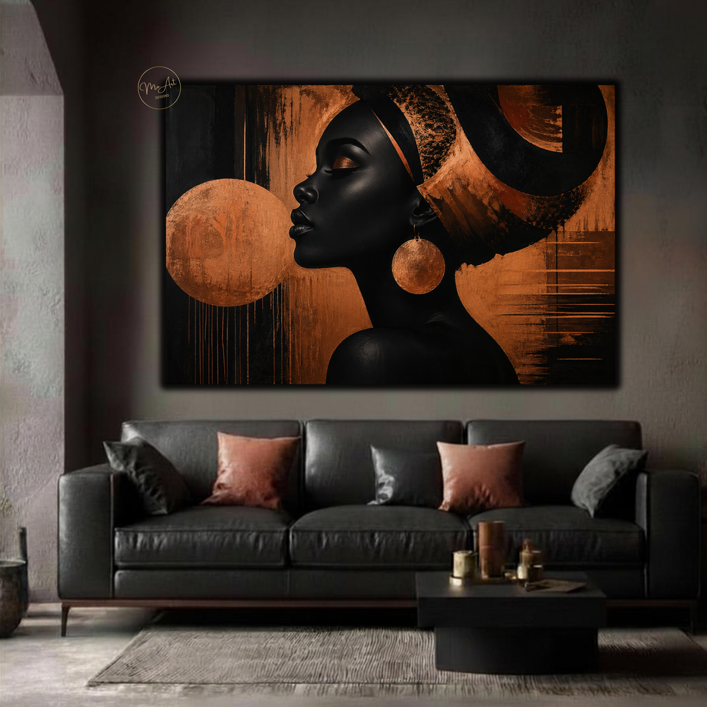 Black Woman Wall Art - Soulful Queen in Copper & Black Canvas Print