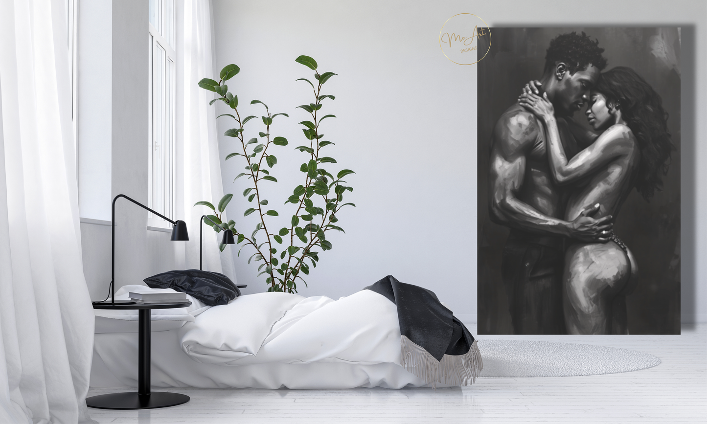 Passionate Embrace - Black Love Wall Art / Canvas Print