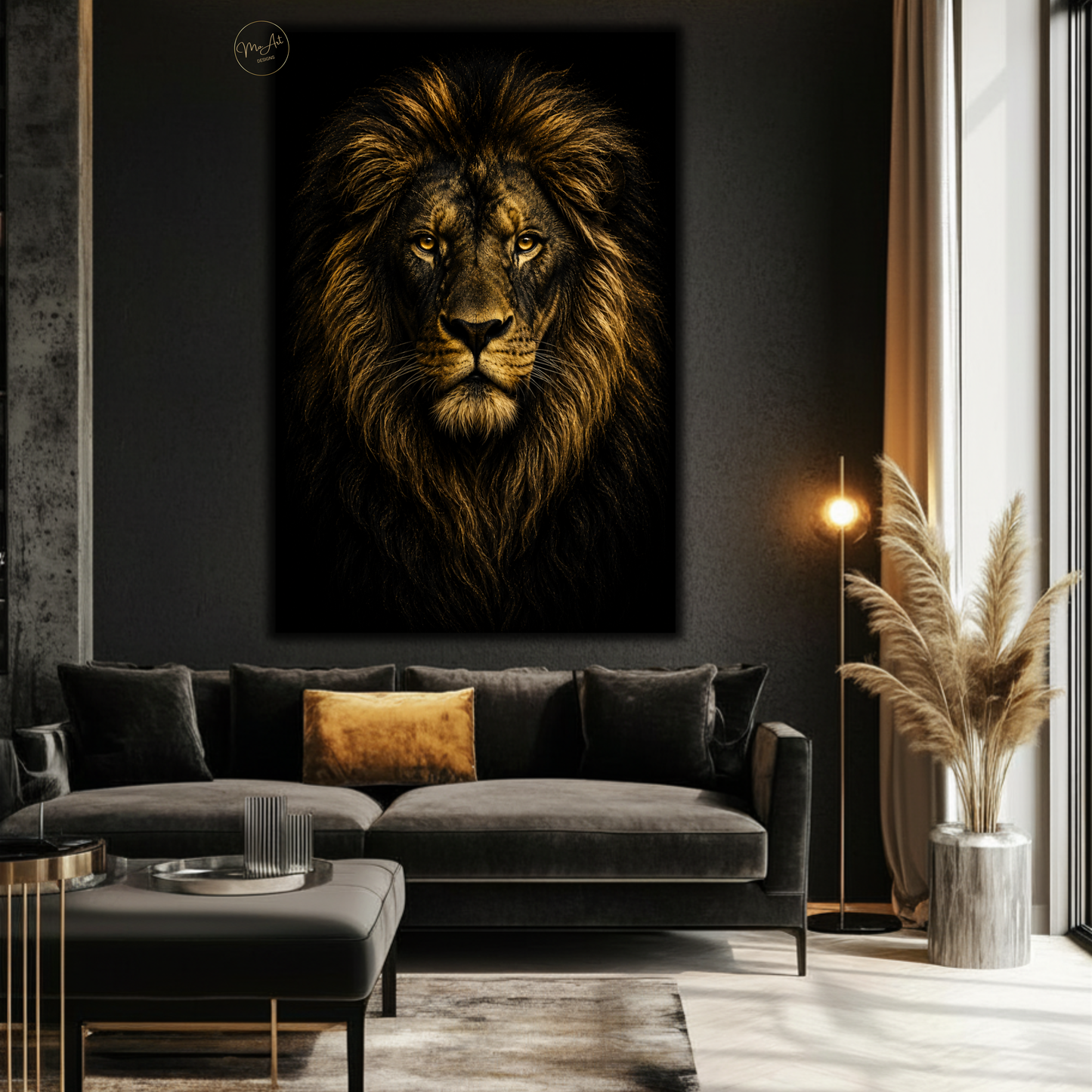 Black & Gold Lion Wall Art – Majestic Lion Canvas Print | Luxury Animal Artwork for Modern Home Decor