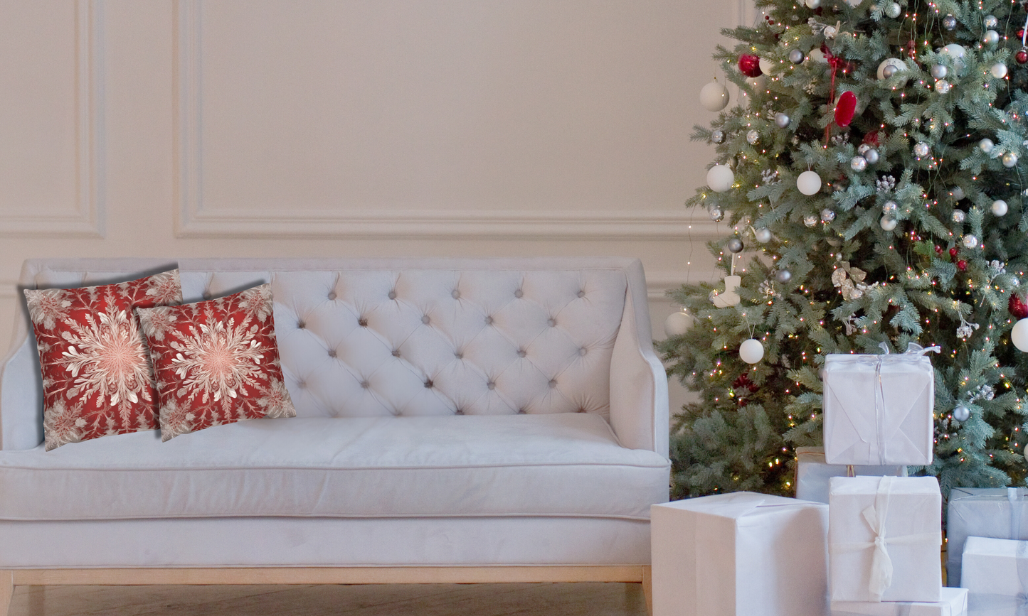 Stunning Red & White Snowflake Motif  - Luxurious Faux Suede Pillow Cover