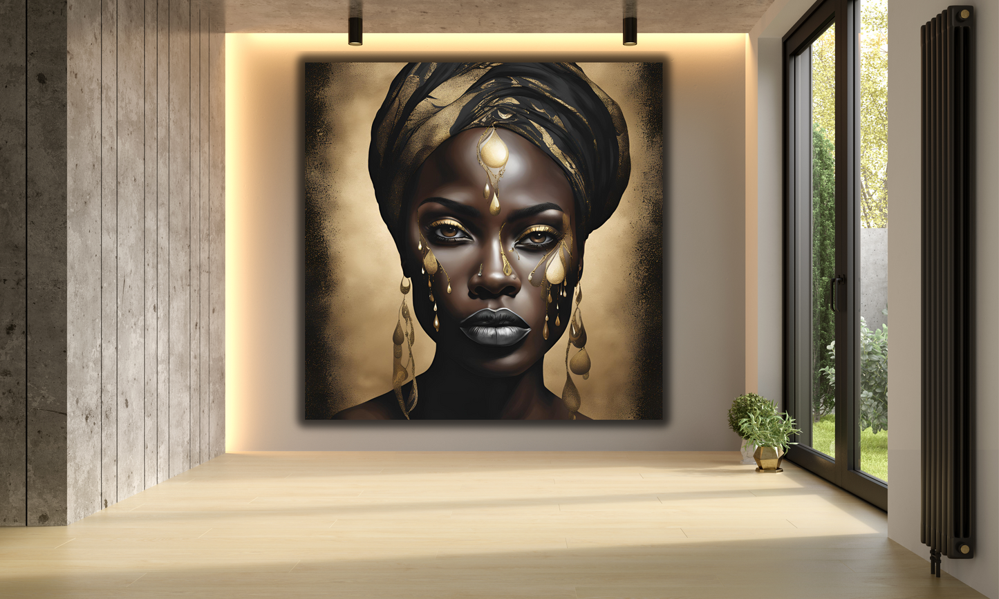 African Woman Adorned with Gold Elements - Canvas Wall Art