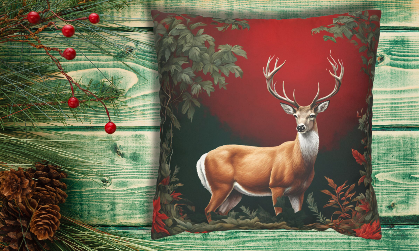 Enchanted Christmas Deer Decorative Faux Suede Pillow Cover