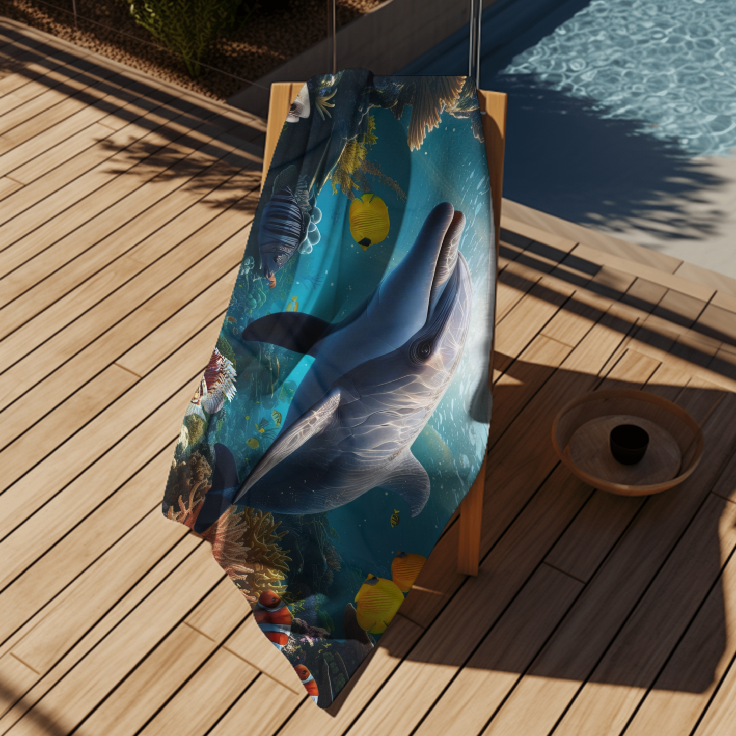 Dolphin with Tropical Fish -  Beach Towel