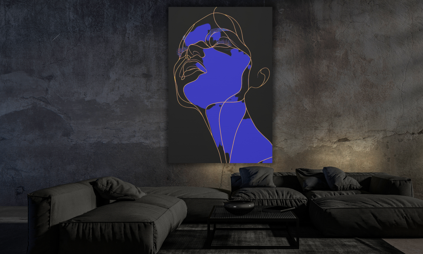 Canvas Art Print, Abstract Woman in Blue, Gold and Black