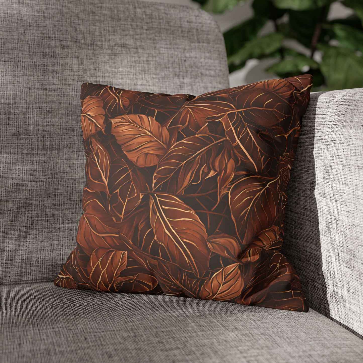 Copper Leaves Decorative Faux Suede Pillow Cover