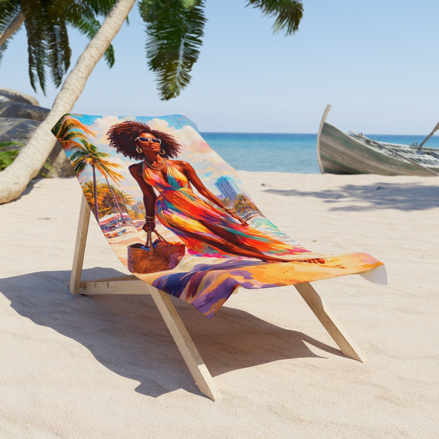 Black Woman Beach Towel - Stylish Afrocentric Miami Beach