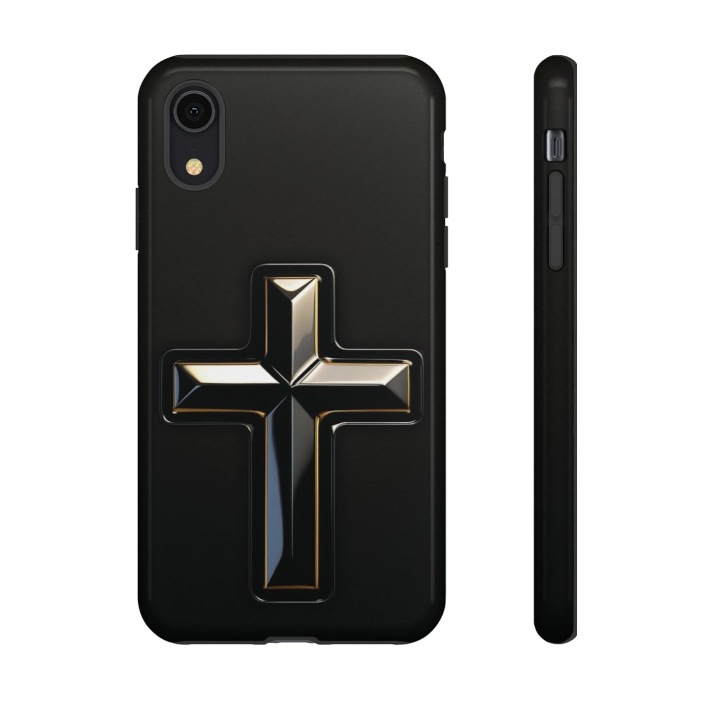 Black and Gold Cross Tough Phone Case – Compatible with iPhone & Samsung