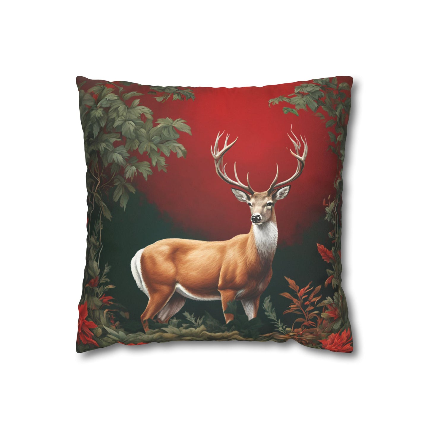 Enchanted Christmas Deer Decorative Faux Suede Pillow Cover