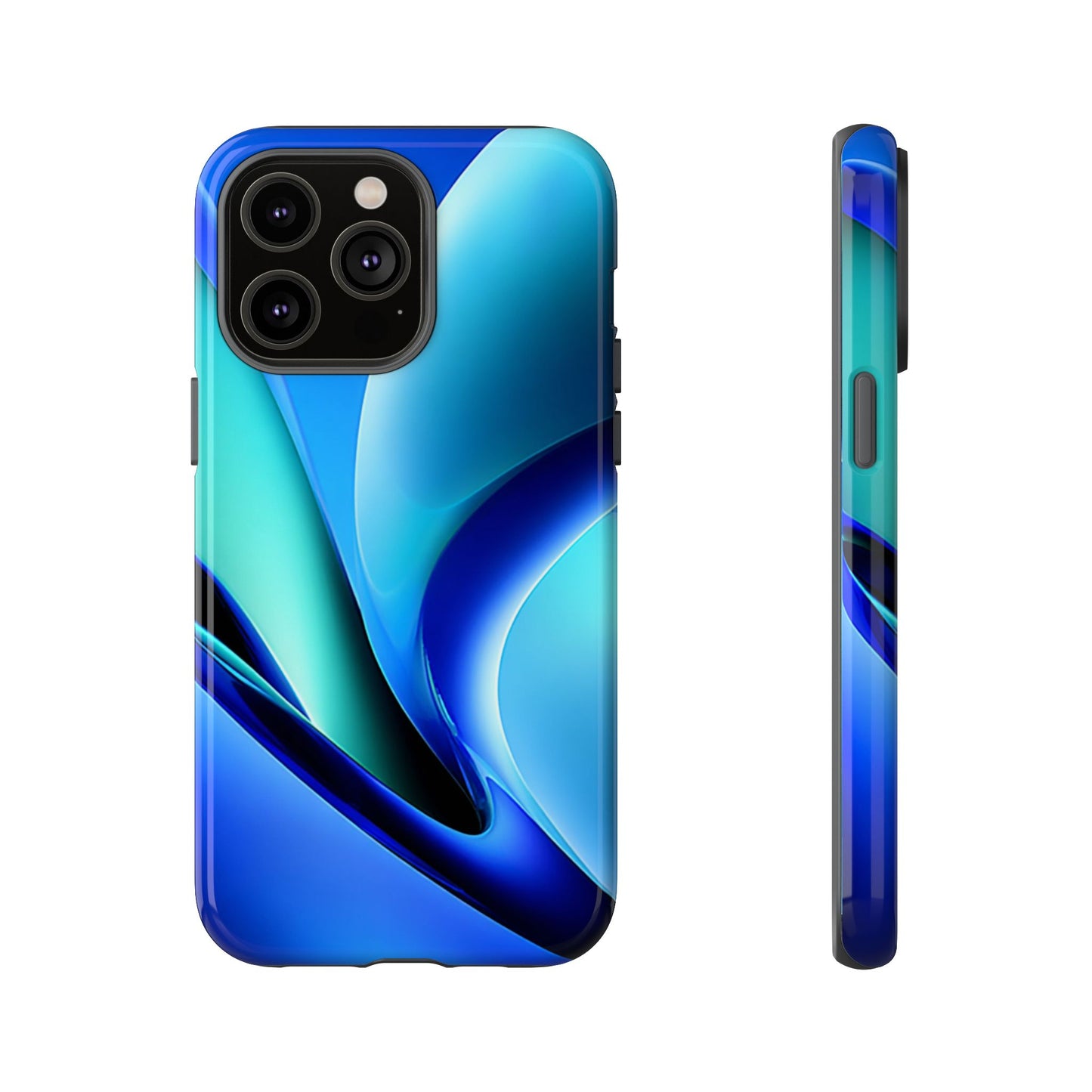 Abstract Blue/Turquoise Tough Phone Case – Compatible with iPhone & Samsung