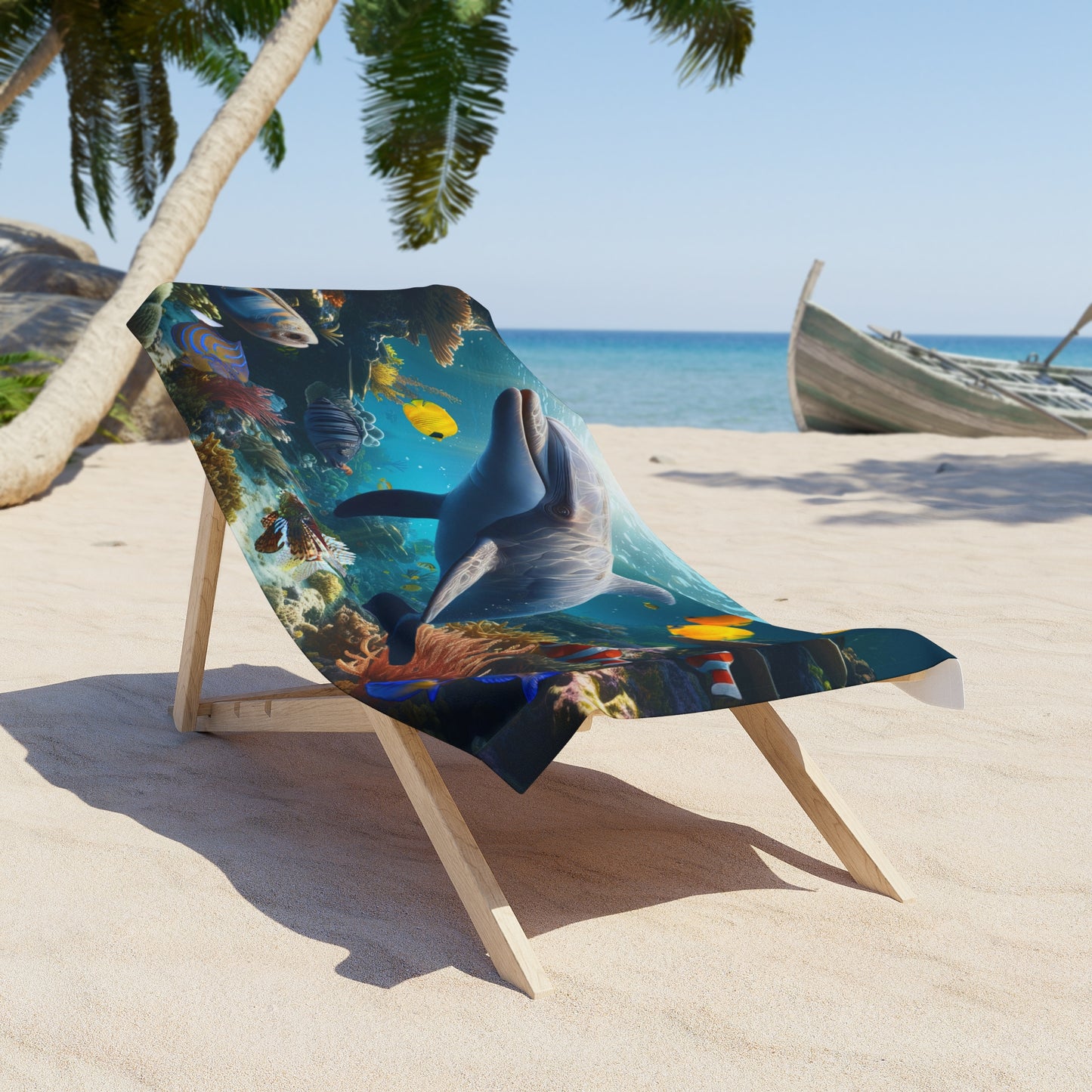 Dolphin with Tropical Fish -  Beach Towel