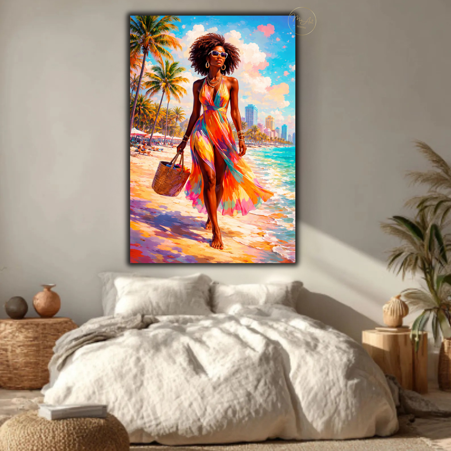 Black Woman Wall Art – Stylish Afrocentric Miami Beach Canvas Print