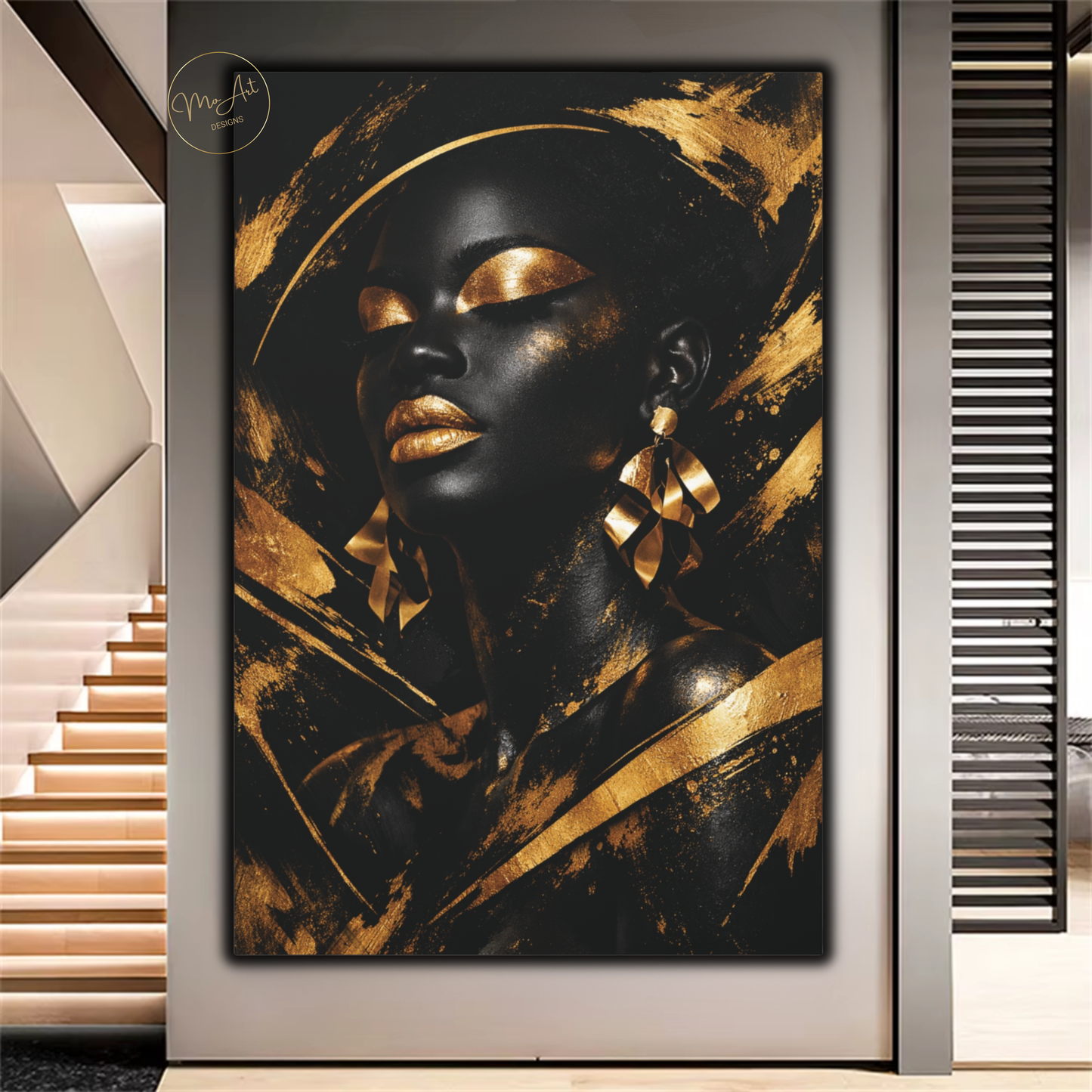 Black Woman Wall Art – Golden Goddess | Luxury Black & Gold Abstract Canvas Print