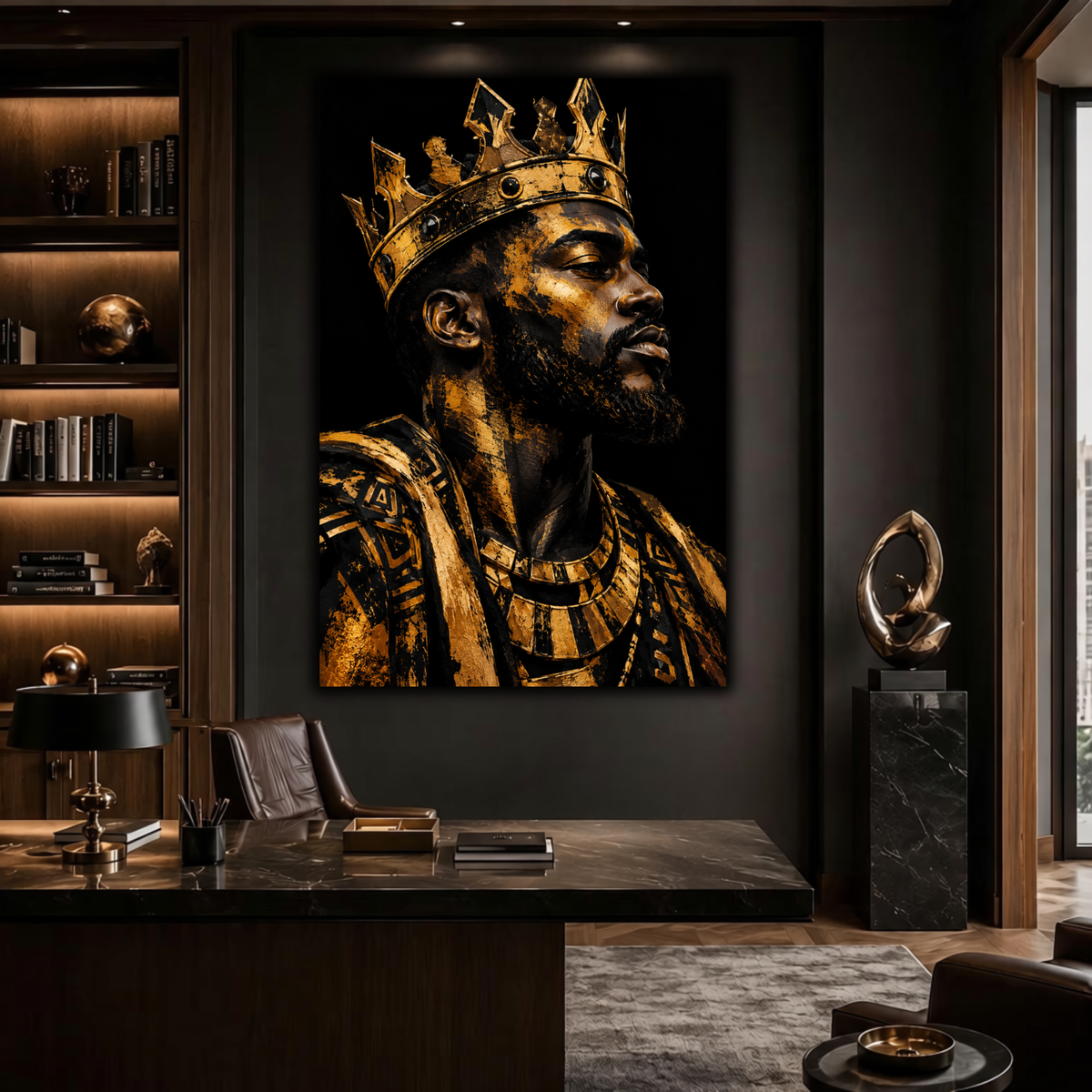Black Man Wall Art - Black & Gold Regal King Canvas Print | Afrocentric Home Decor