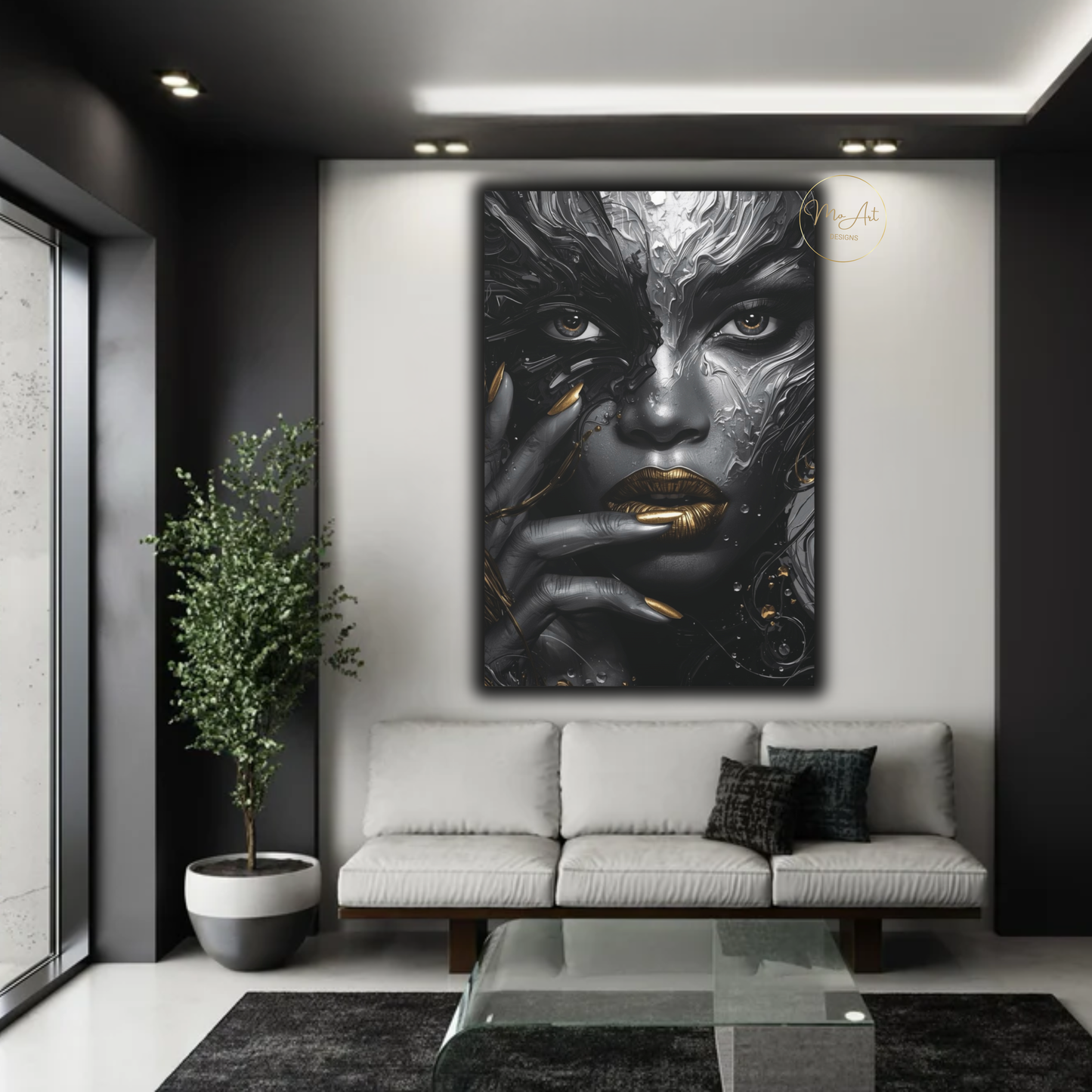 Black Woman Wall Art – Molten Beauty in Silver & Gold | Modern Luxury Canvas Print