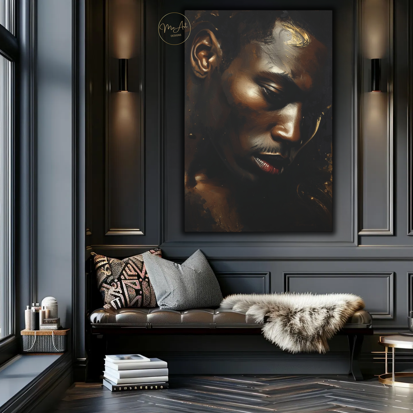 Black Man Wall Art – Quiet Power | Black & Gold Luxury Masculine Canvas Print