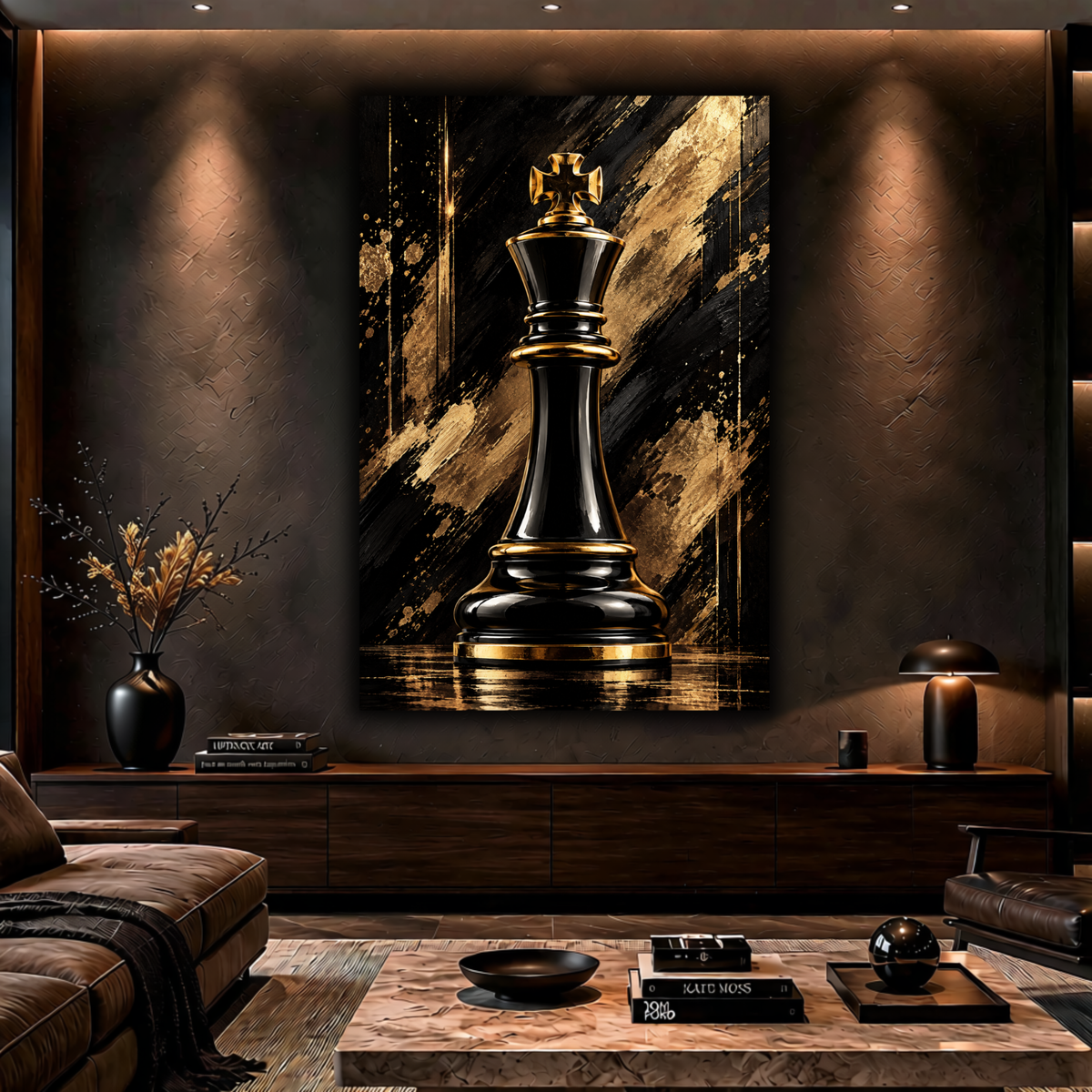 Black & Gold King Chess Piece Wall Art | Luxury Abstract Chess Canvas Print