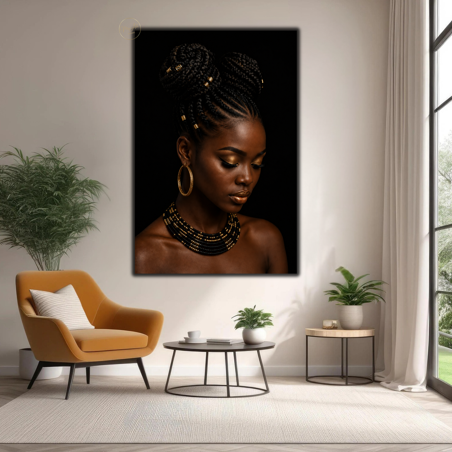 Black Woman Wall Art – Sophisticated Gold & Black Afrocentric Canvas  Print
