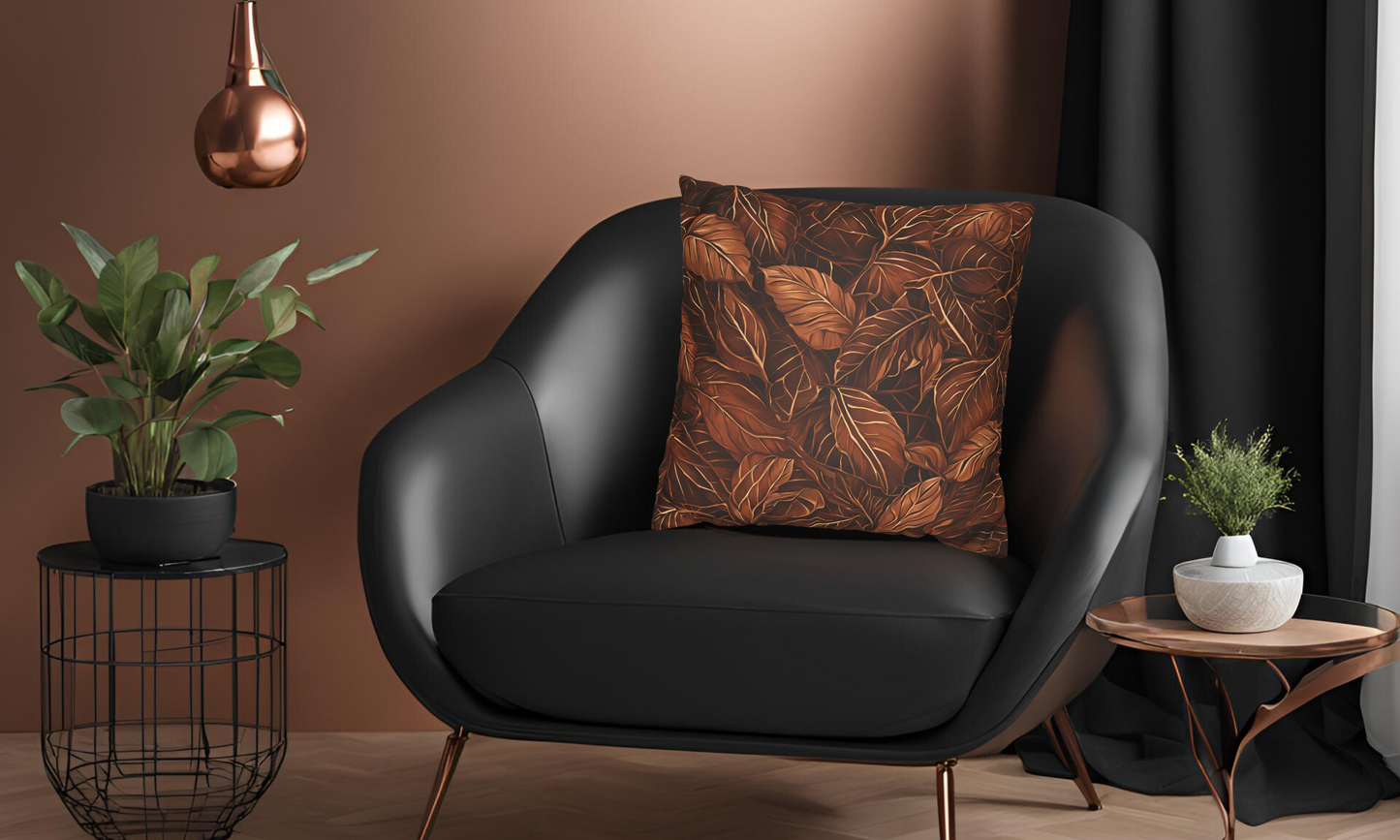 Copper Leaves Decorative Faux Suede Pillow Cover