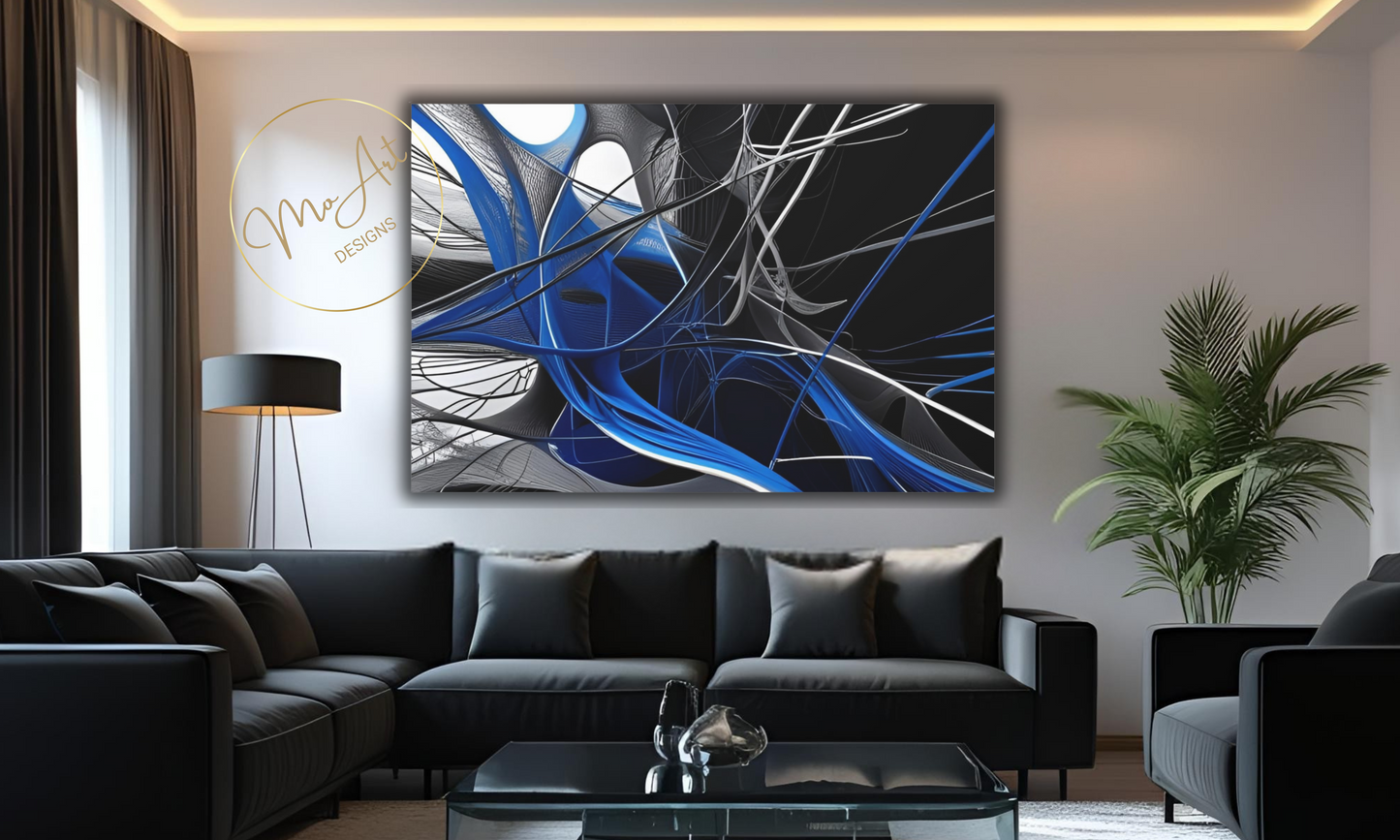 Abstract Blue, Black and Grey Canvas Wall Art