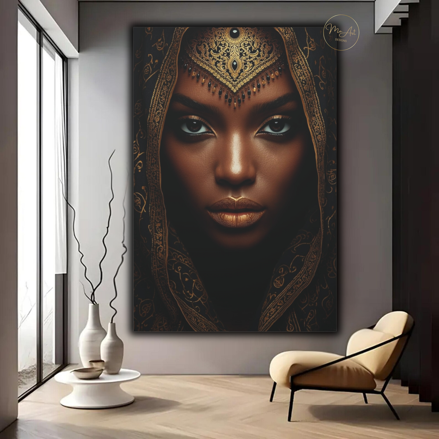 Black Woman Wall Art – African Goddess Queen | Black & Gold Luxury Canvas Print