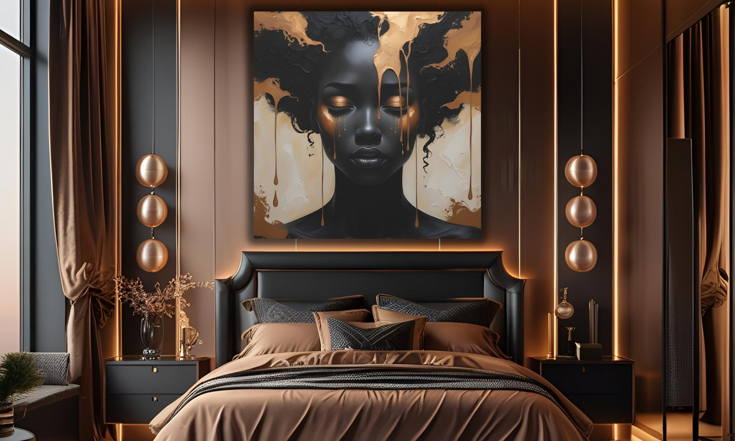 Abstract African Woman Canvas Wall Art – Bold Black and Bronze