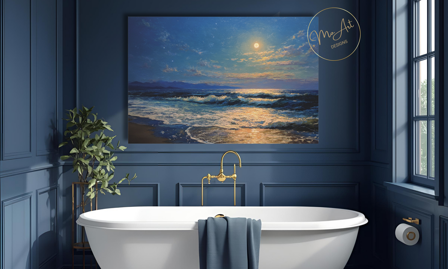 Moonlit Serenade Over Ocean Waves Canvas Wall Art