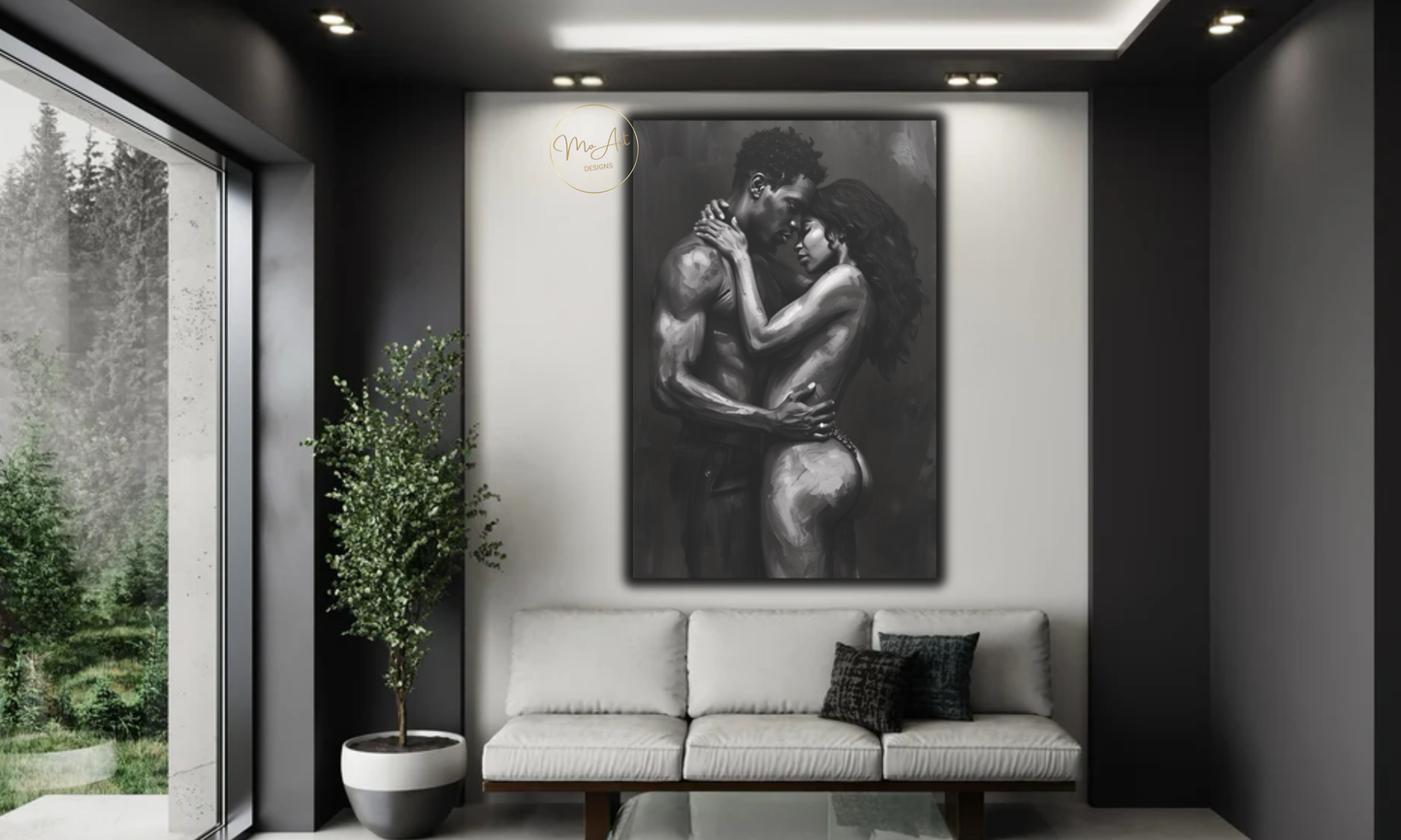 Passionate Embrace - Black Love Wall Art / Canvas Print