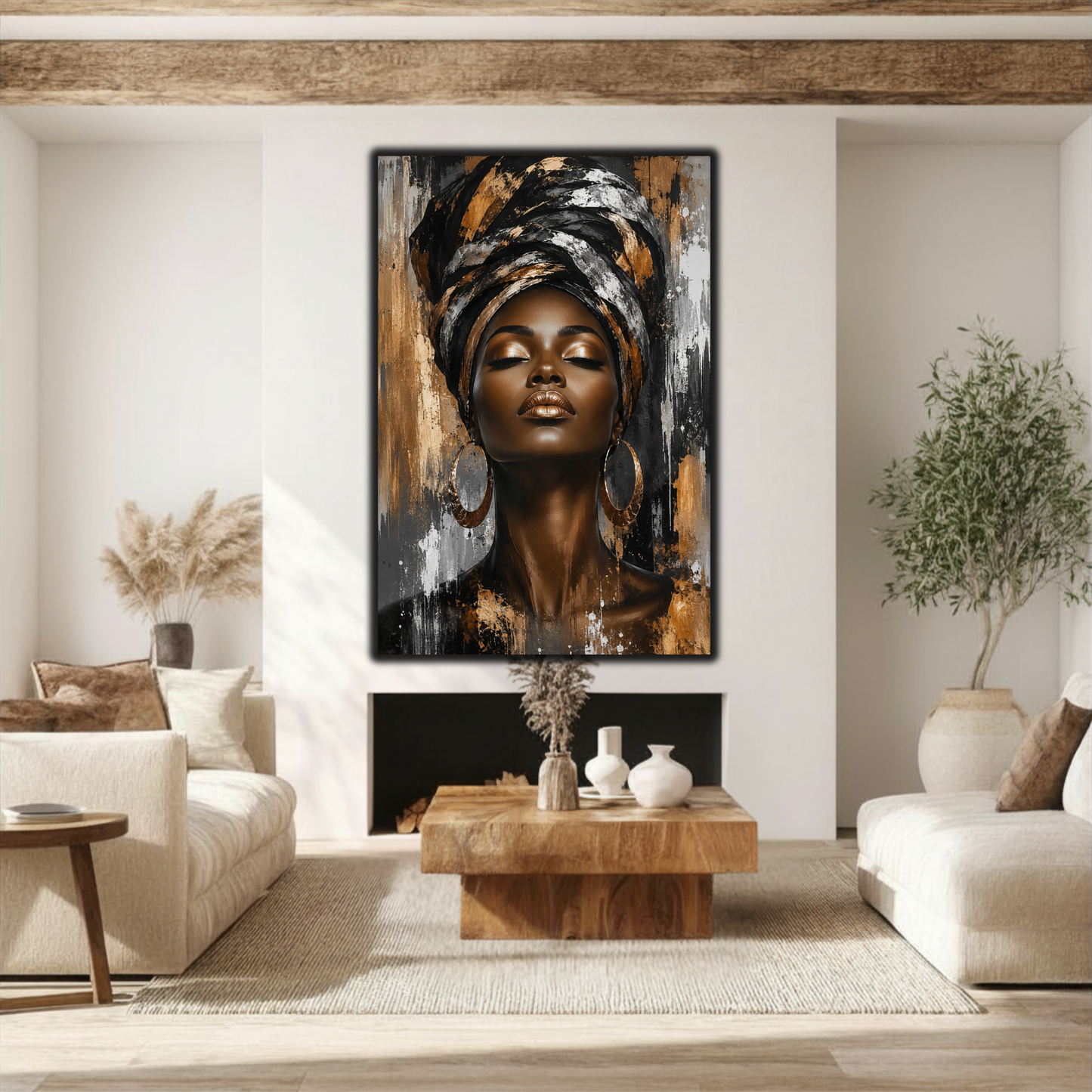Black Woman Wall Art – Afrocentric Gold & Black Canvas Print | Luxury African American Queen Wall Decor