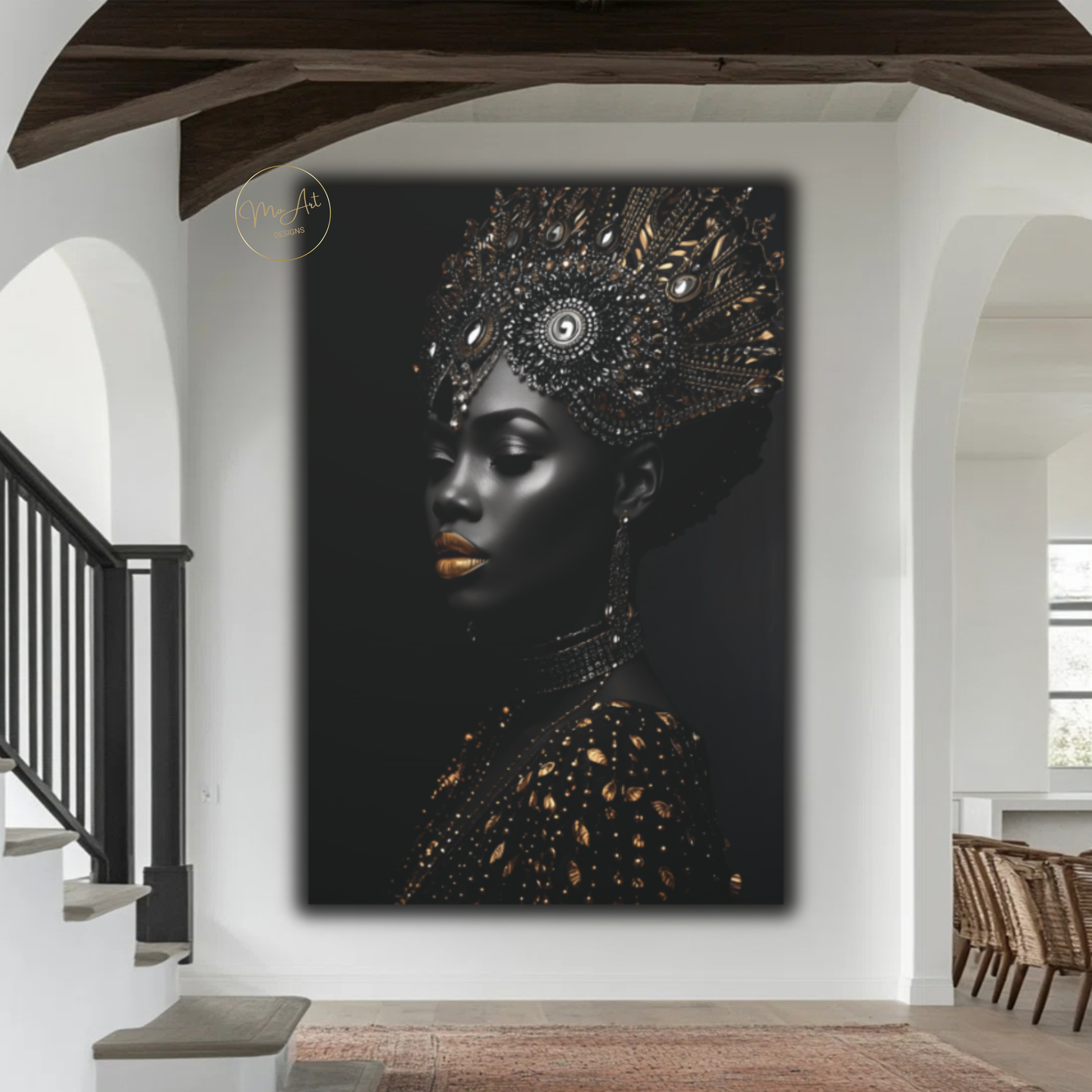 Black Woman Wall Art – African Queen - Black & Gold Royal Luxury Canvas Print