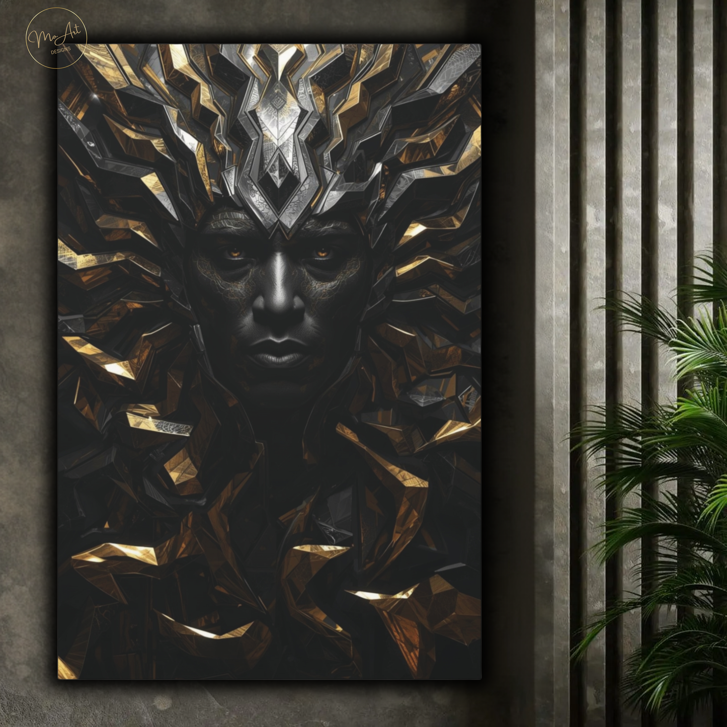 Black Man Warrior Wall Art – Regal Black & Gold King Canvas Print - Powerful Afrocentric Artwork
