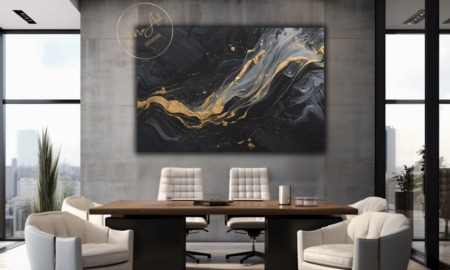 Black, Gold and Grey Abstract Canvas Wall Art