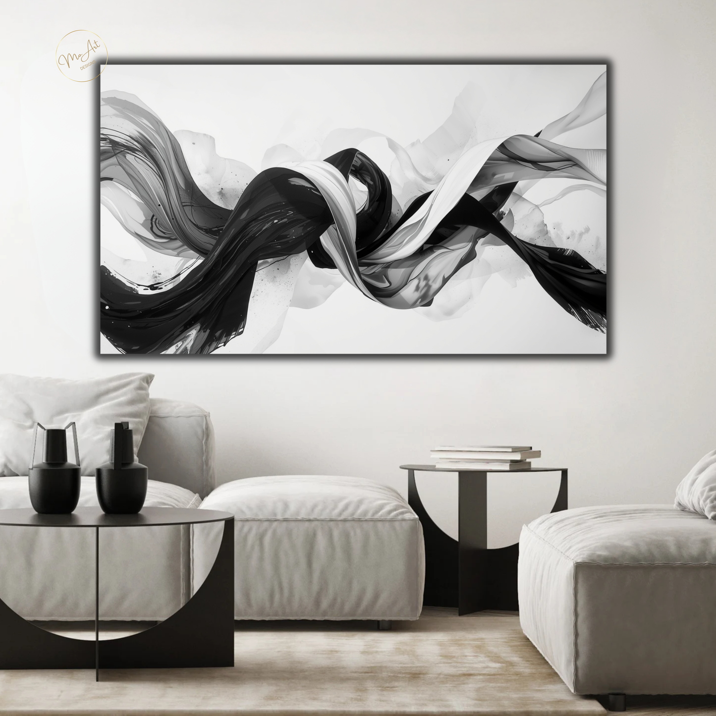 Black & White Abstract Knot Wall Art – Modern Swirl Canvas Print
