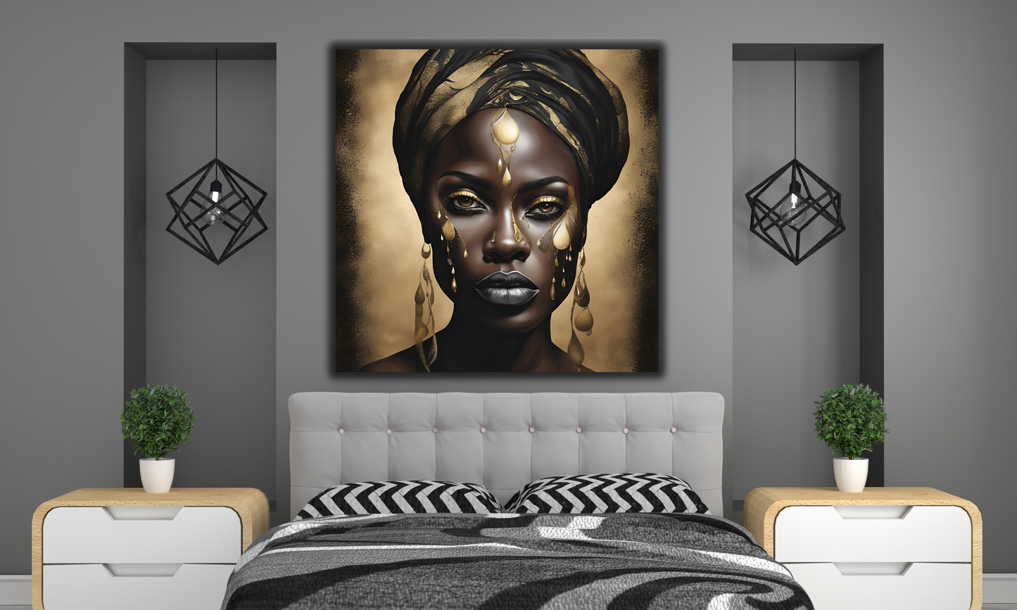 African Woman Adorned with Gold Elements - Canvas Wall Art