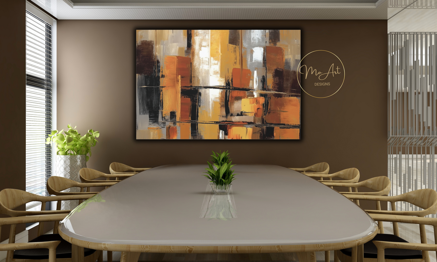 Modern Abstract Canvas Wall Art in Black, Beige, Gold & Rust