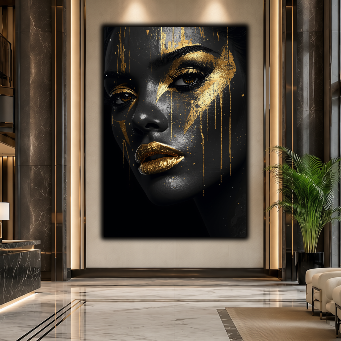 Black Woman Wall Art – Abstract Black & Gold Canvas Print | Luxury Afrocentric Wall Decor