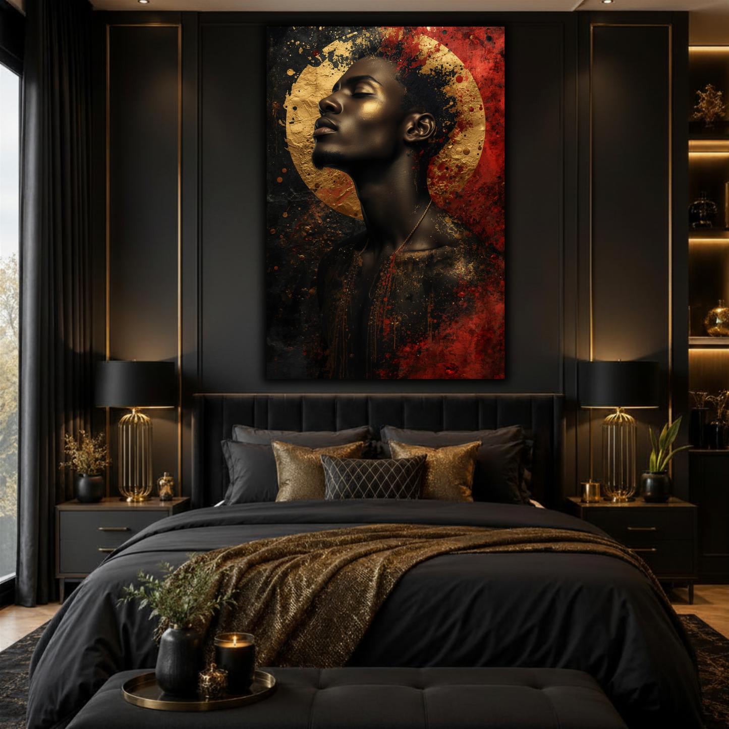 Black Man Wall Art – Abstract Black, Gold & Red Afrocentric Canvas Print