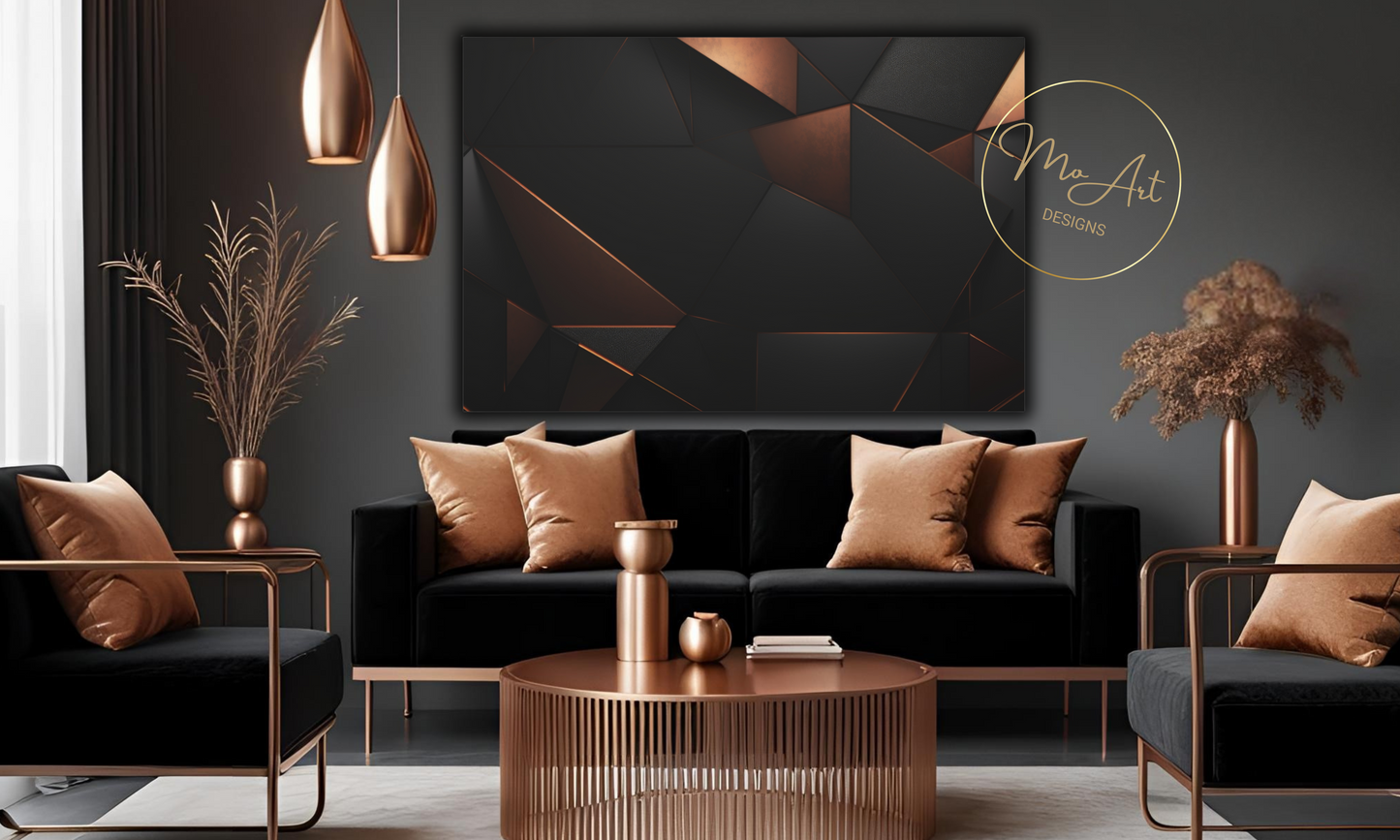 Abstract Black and Copper Geometric Design Canvas Wall Art