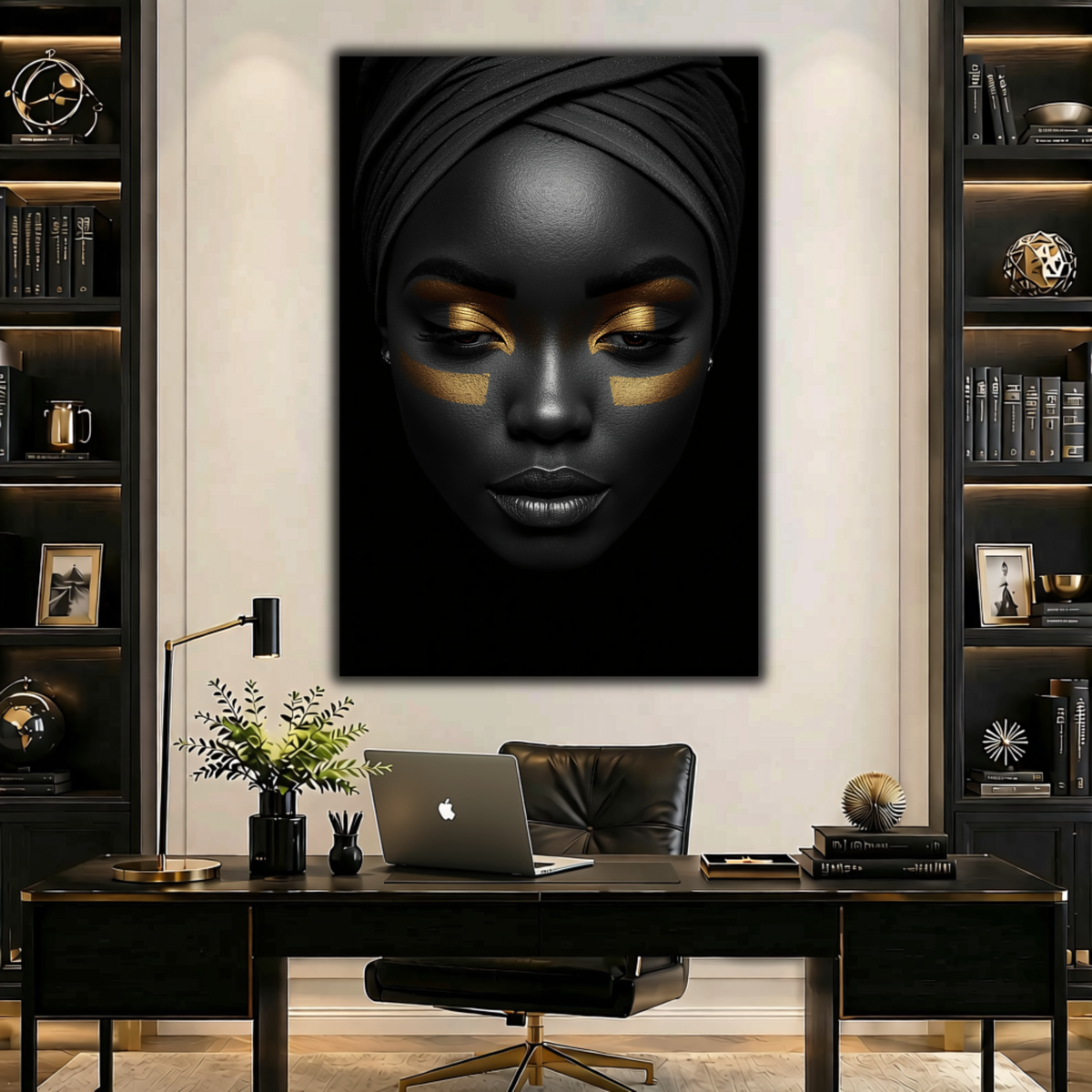 Black Woman Wall Art – Gilded Essence | Black & Gold  Luxury Portrait Canvas Print