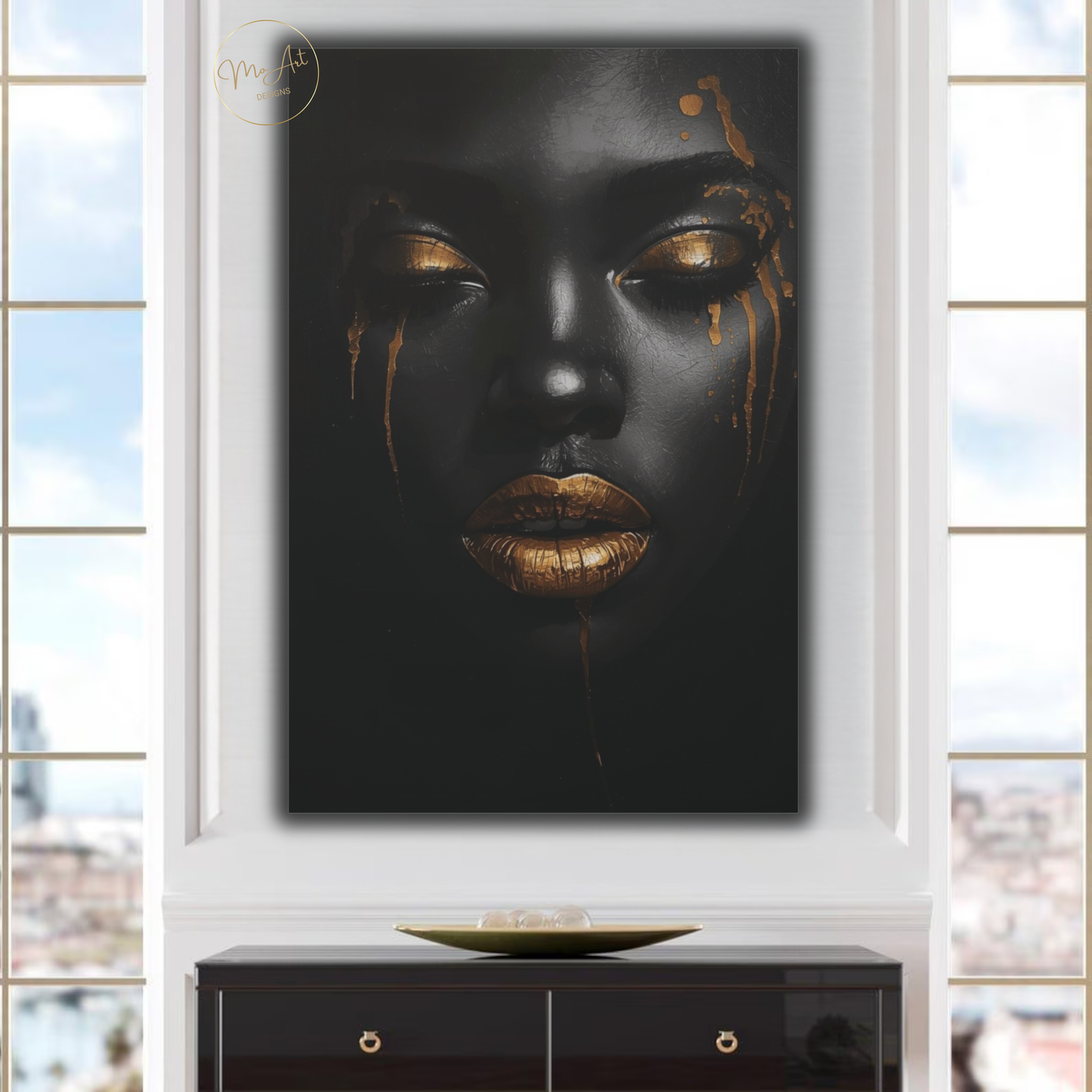 Black Woman Wall Art – Golden Tears | Black & Gold Luxury Canvas Print