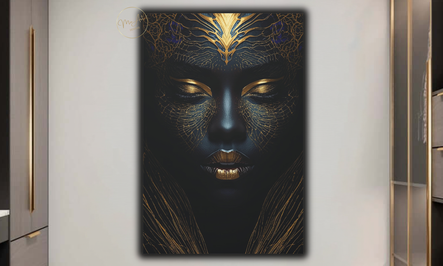 Abstract Black Woman Wall Art – Midnight Gold